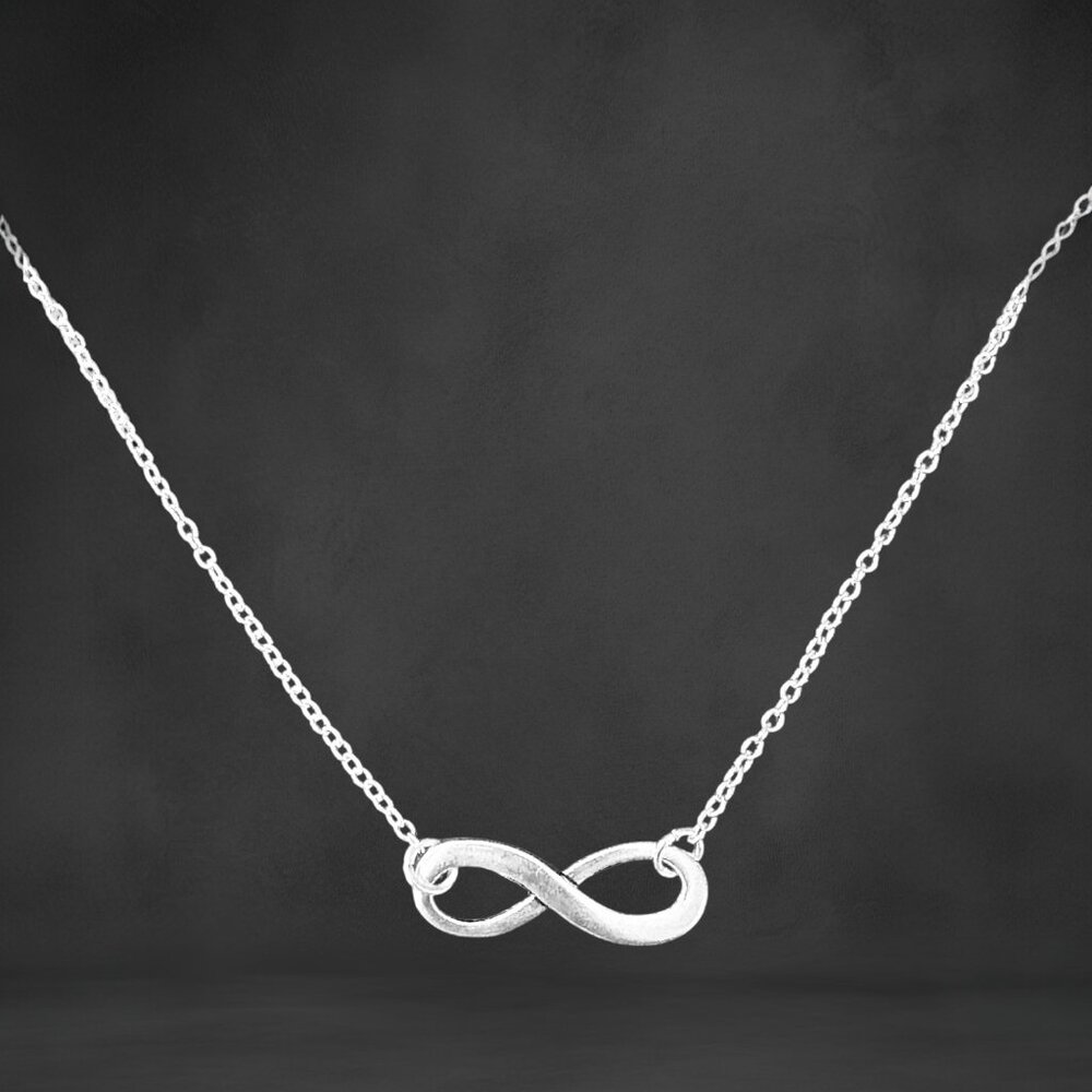 Silver Infinity Pendant Necklace 18" Sterling Silver Plated Rolo Chain Dainty